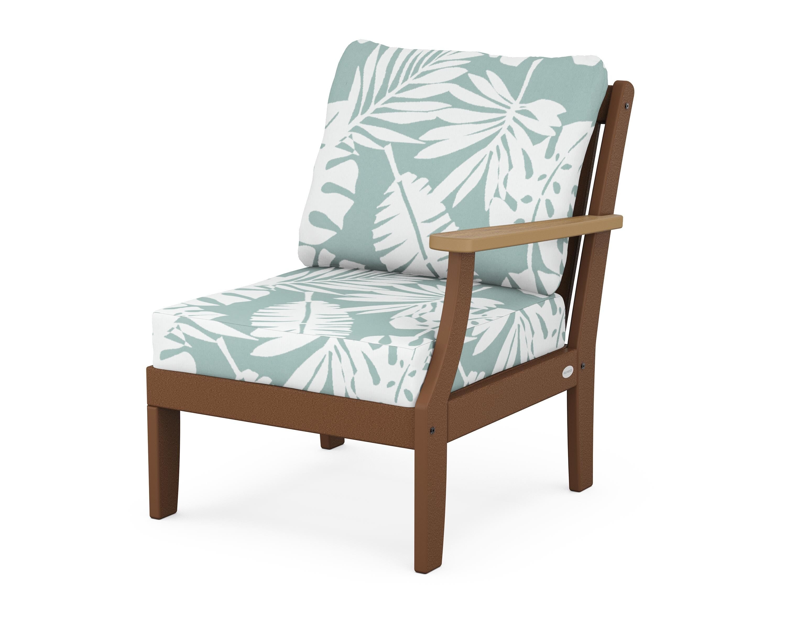 POLYWOOD® Braxton Modular Right Arm Chair in Teak / Natural / Leaf Glacier Spa