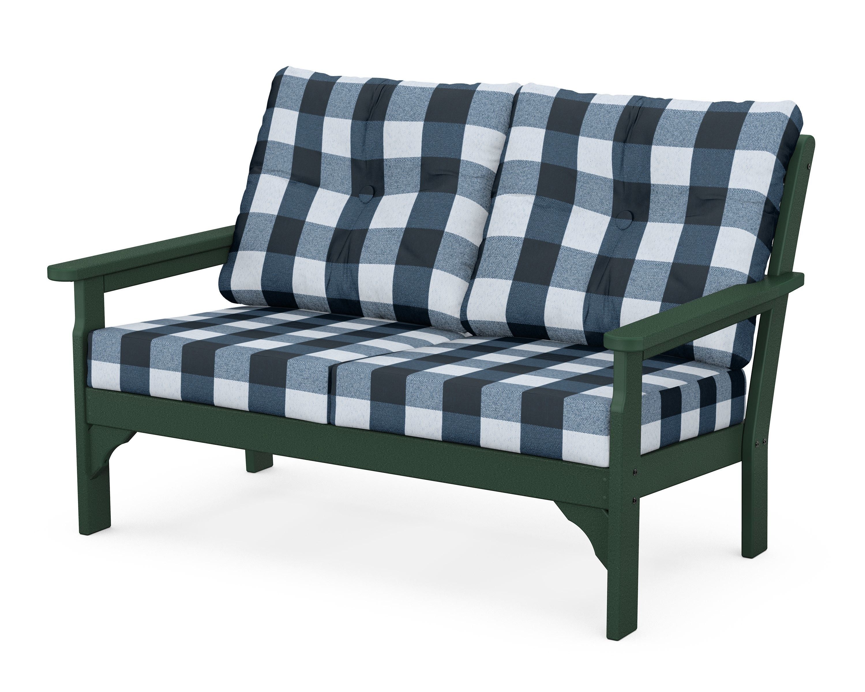 POLYWOOD® Vineyard Deep Seating Loveseat in Green / Buffalo Plaid Marine Indigo