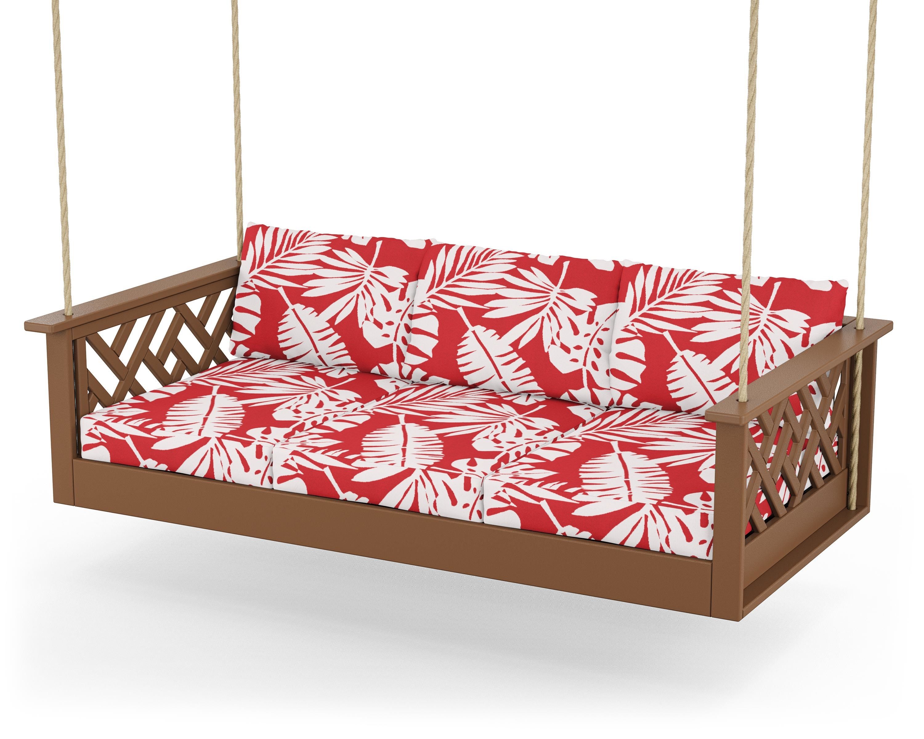 POLYWOOD® Chippendale Daybed Swing in Teak / Leaf Crimson