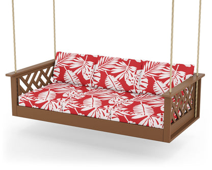 POLYWOOD® Chippendale Daybed Swing in Teak / Leaf Crimson