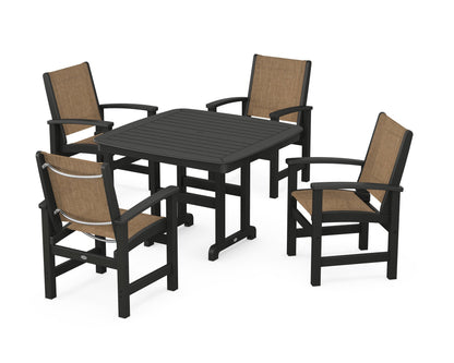 POLYWOOD® Coastal 5-Piece Dining Set in Black / Burlap Sling