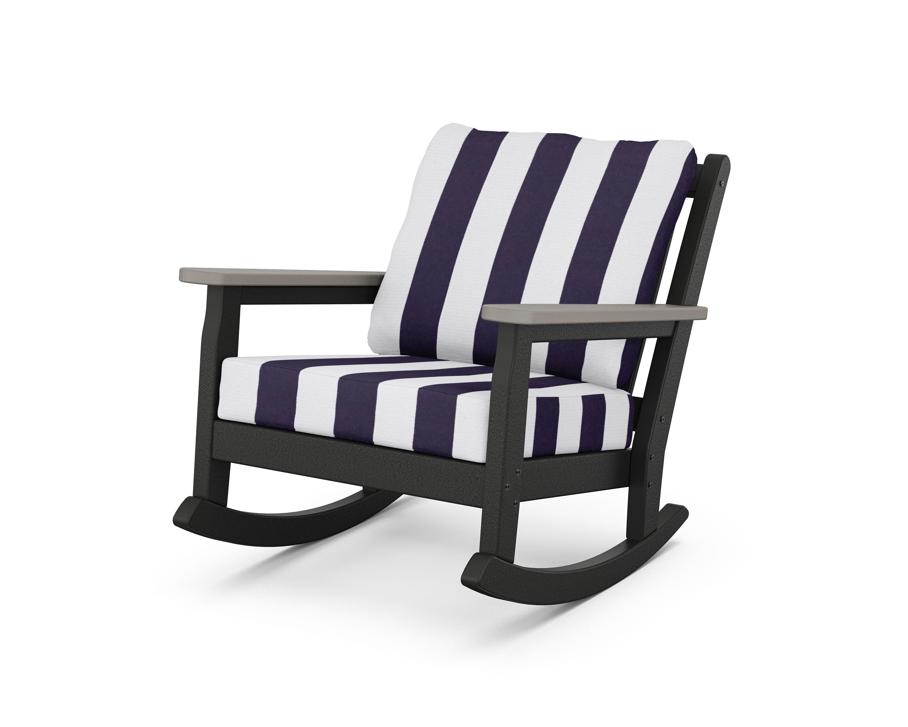 POLYWOOD® Chippendale Deep Seating Rocking Chair in Black / Driftwood / Cabana Stripe Navy