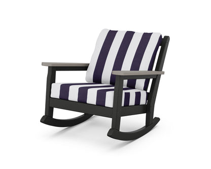 POLYWOOD® Chippendale Deep Seating Rocking Chair in Black / Driftwood / Cabana Stripe Navy