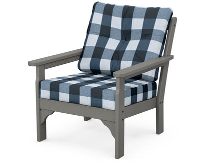 POLYWOOD® Vineyard Deep Seating Chair in Slate Grey / Buffalo Plaid Marine Indigo