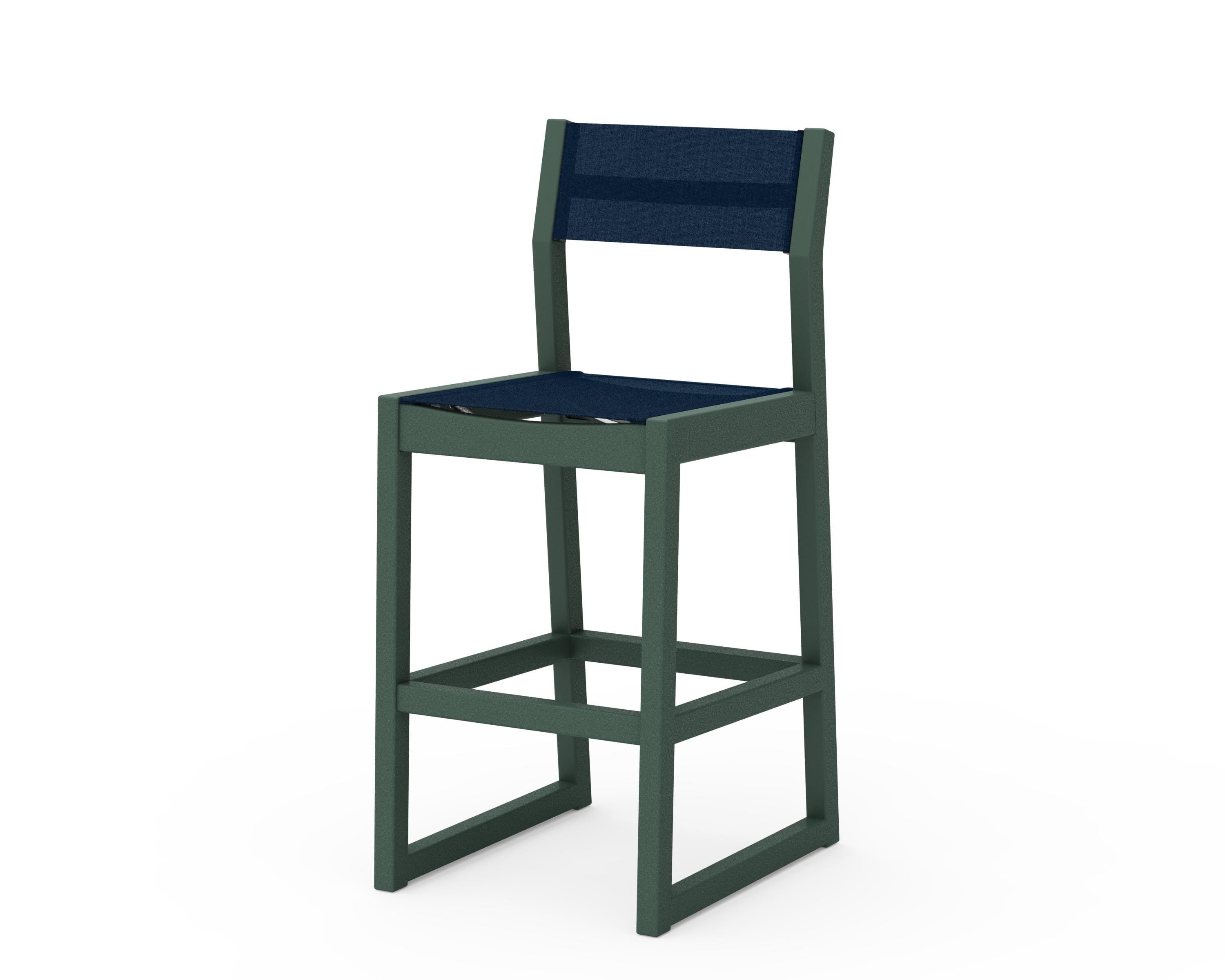 POLYWOOD® EDGE Sling Bar Side Chair in Green / Navy Blue Sling