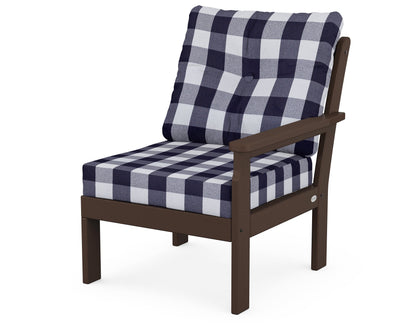POLYWOOD® Vineyard Modular Right Arm Chair in Mahogany / Buffalo Plaid Navy