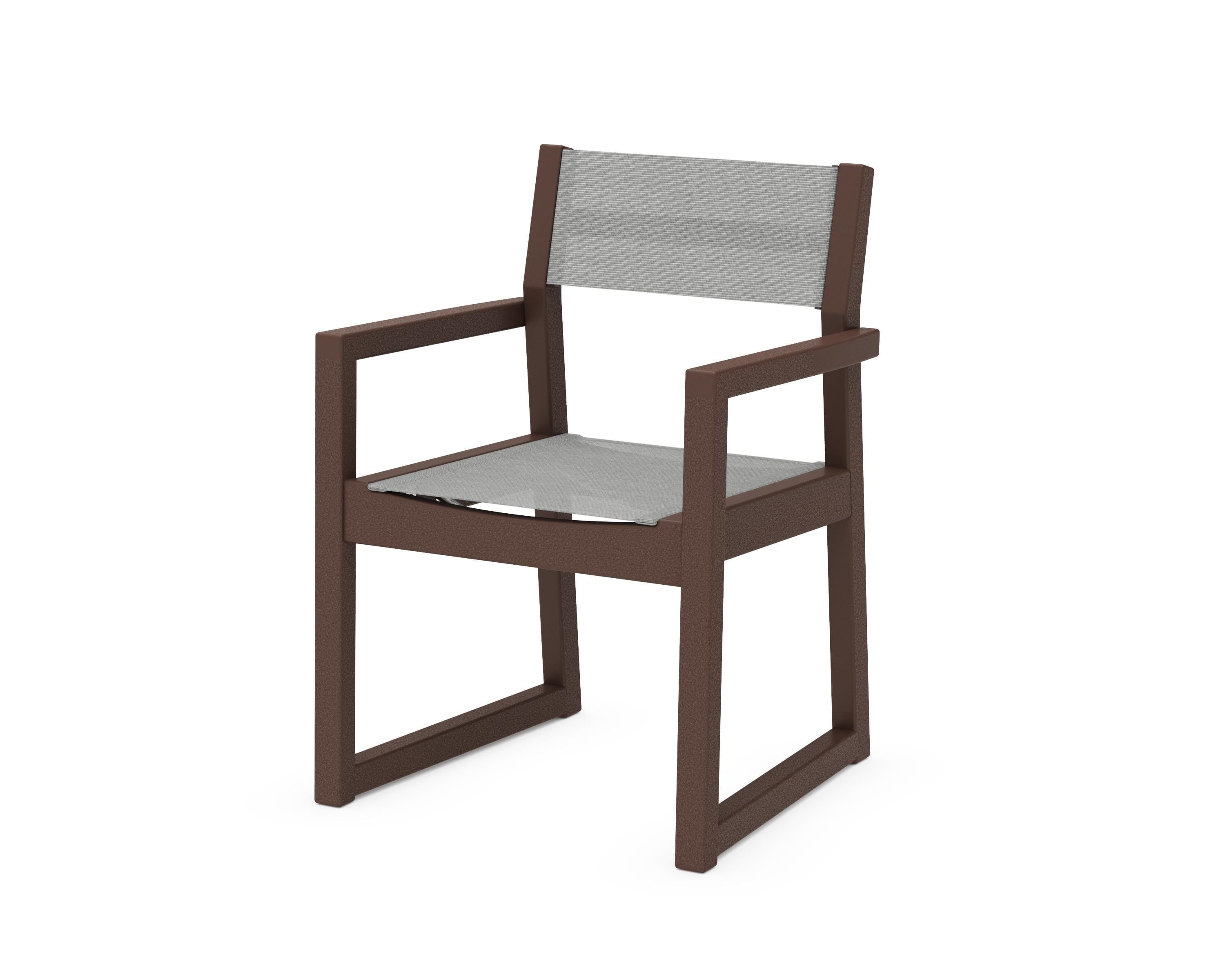 POLYWOOD® EDGE Sling Dining Arm Chair in Mahogany / Metallic Sling