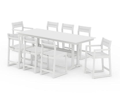 POLYWOOD® EDGE Sling 9-Piece Farmhouse Counter Set with Trestle Legs in White / White Sling