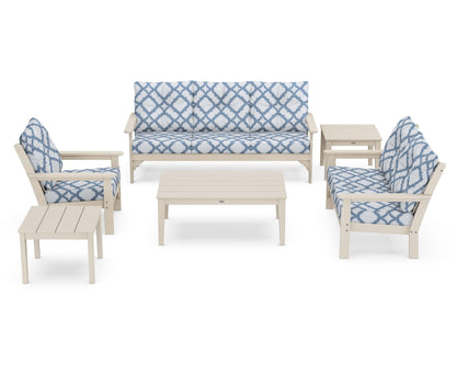 POLYWOOD® Vineyard 6-Piece Deep Seating Set in Sand / Trellis Sky Blue