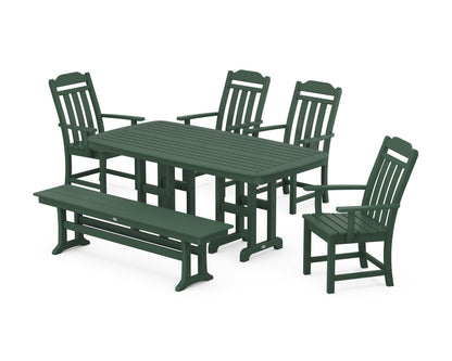 Country Living Cottage 6-Piece Dining Set with Bench in Green