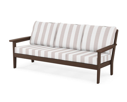 Country Living Cottage Deep Seating Sofa in Mahogany / Cabana Stripe Dune Burlap