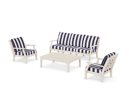 Martha Stewart by POLYWOOD® Chinoiserie 4-Piece Deep Seating Set with Sofa in Sand / Cabana Stripe Navy