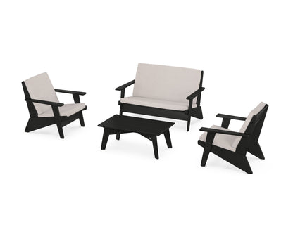 POLYWOOD® Riviera Modern Lounge 4-Piece Set in Black / Dune Burlap