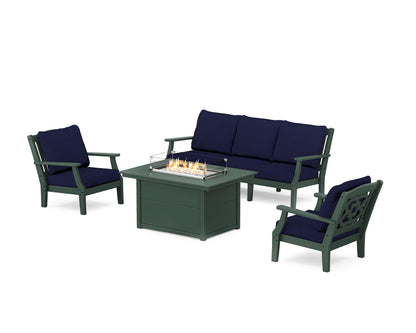 Martha Stewart by POLYWOOD® Chinoiserie Deep Seating Fire Pit Table Set in Green / Navy