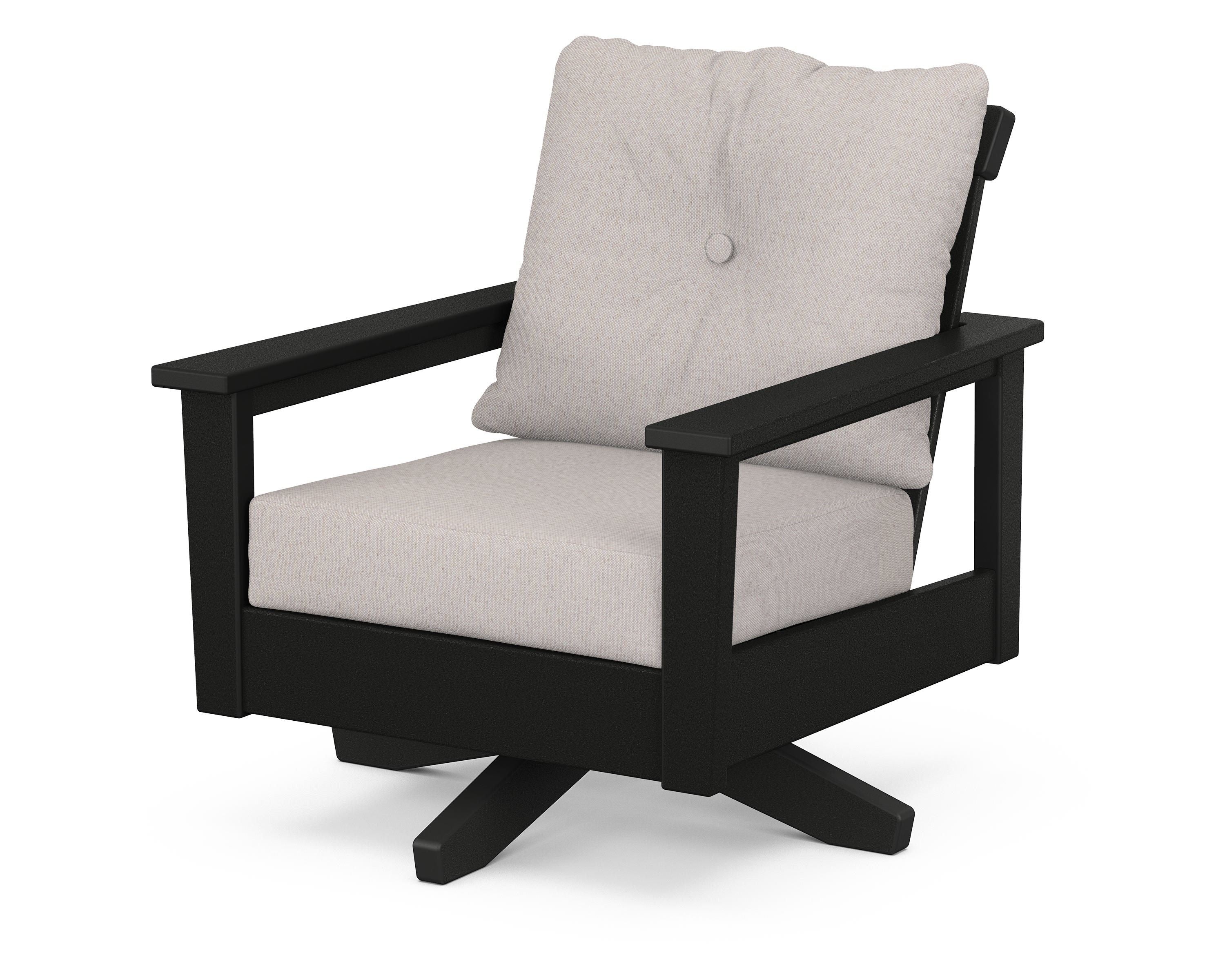 POLYWOOD® Prescott Deep Seating Swivel Chair in Black / Dune Burlap