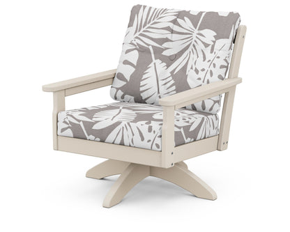 POLYWOOD® Vineyard Deep Seating Swivel Chair in Sand / Leaf Grey Mist