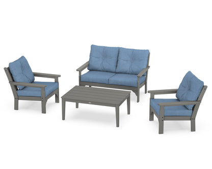 POLYWOOD® Vineyard 4-Piece Deep Seating Set in Slate Grey / Sky Blue