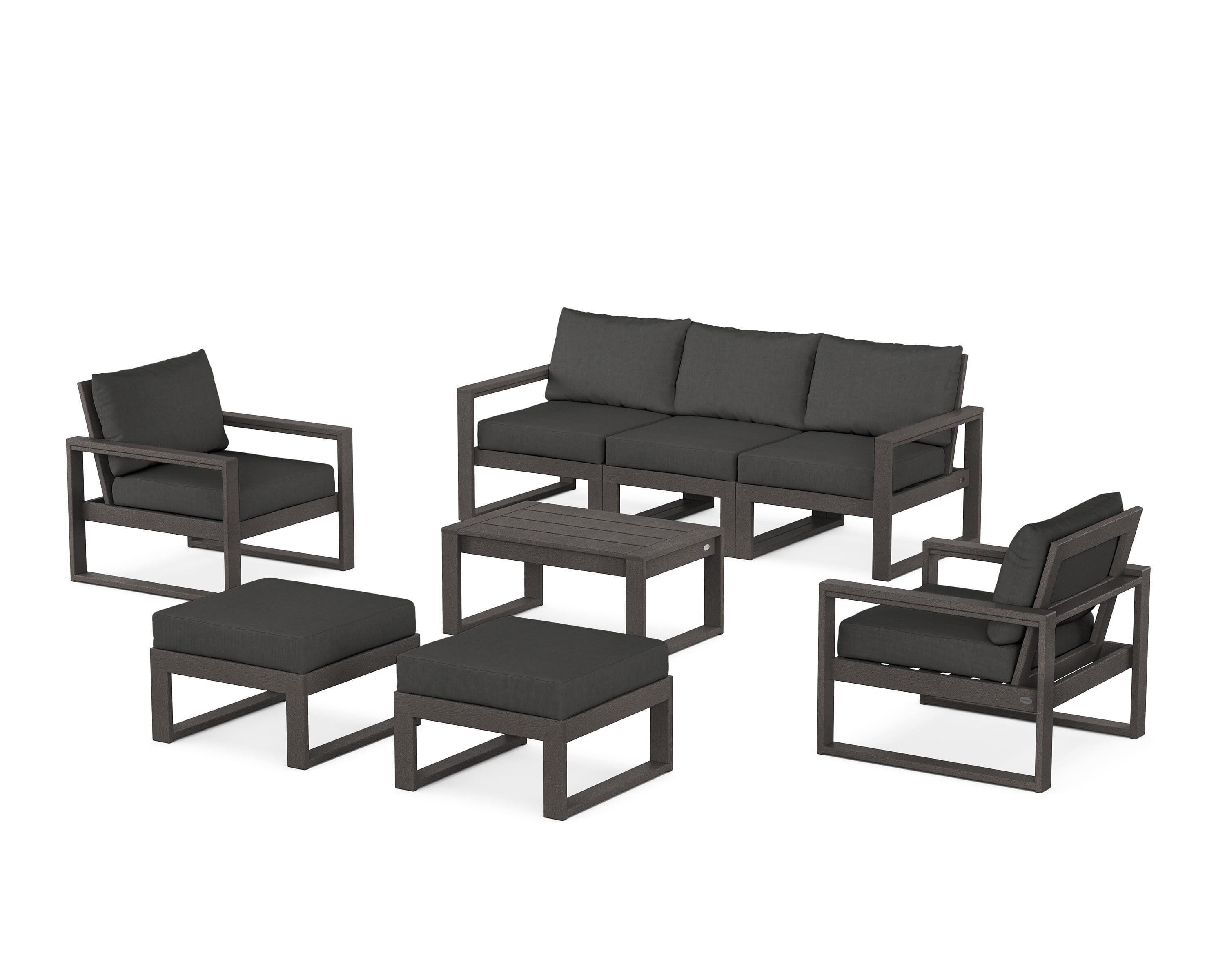 POLYWOOD® EDGE Sectional 8-Piece Lounge Sofa Set in Vintage Coffee / Spectrum Carbon
