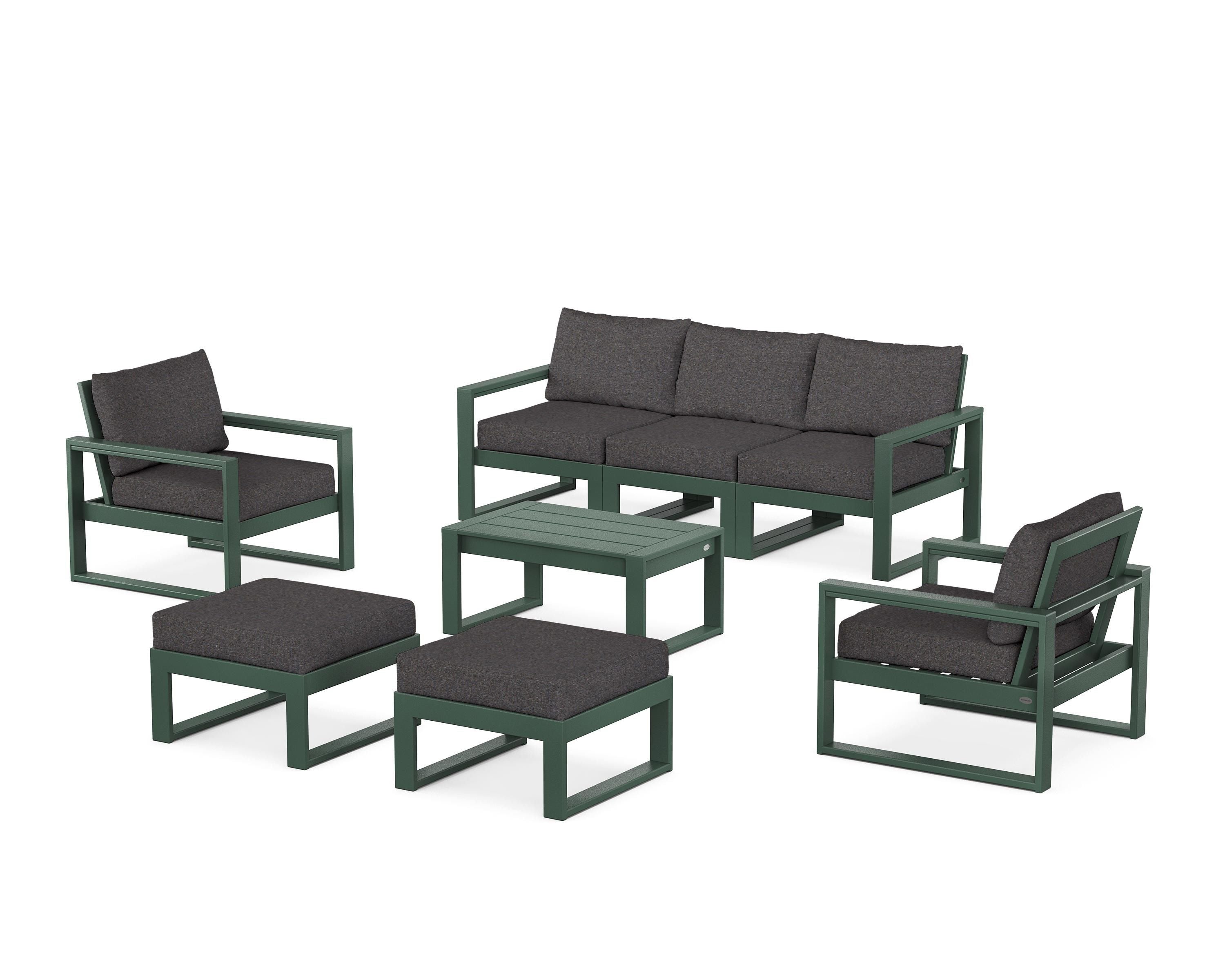 POLYWOOD® EDGE Sectional 8-Piece Lounge Sofa Set in Green / Ash Charcoal