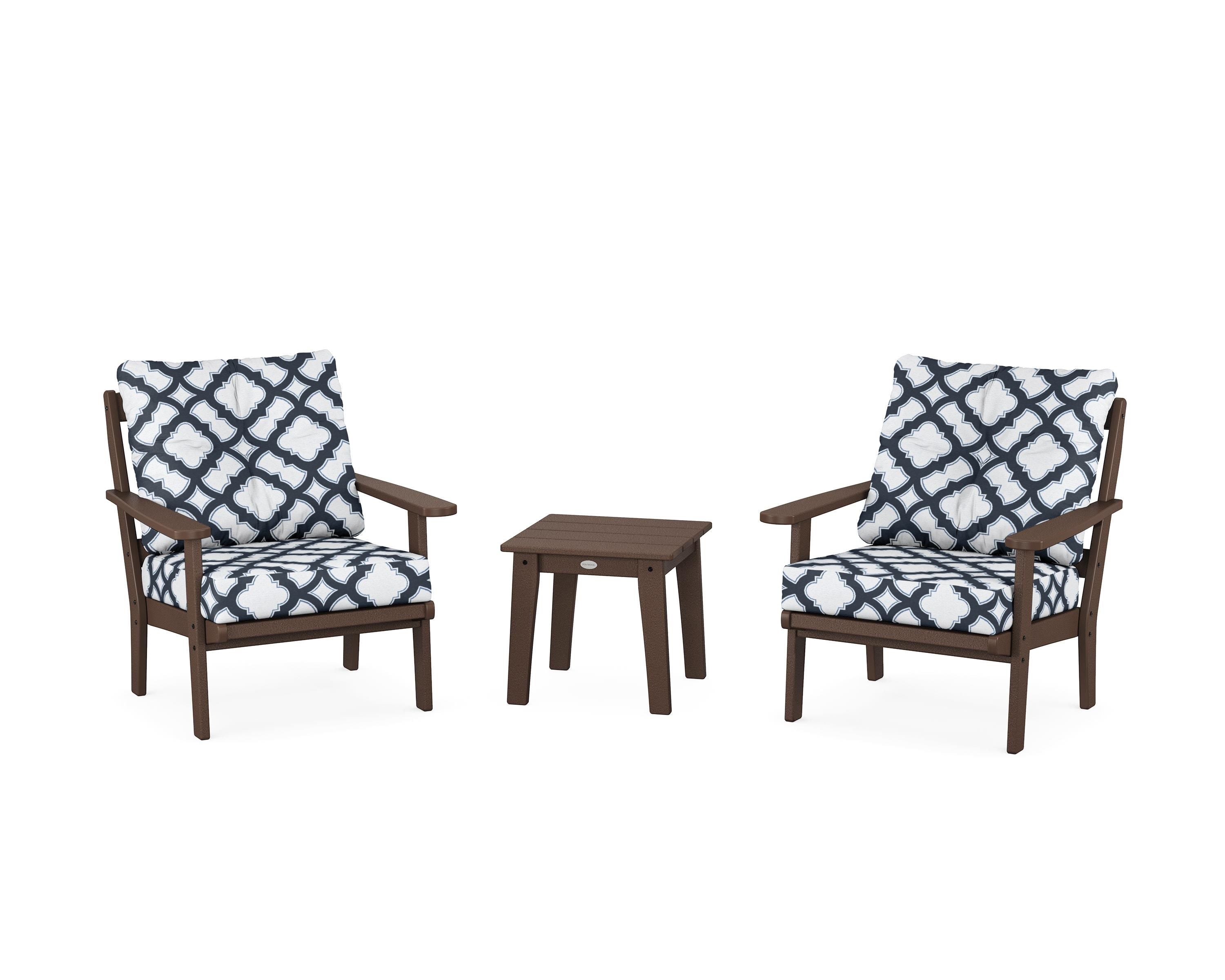 POLYWOOD® Mission 3-Piece Deep Seating Set in Mahogany / Trellis Marine Indigo