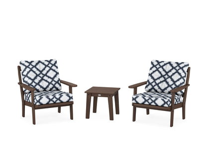 POLYWOOD® Mission 3-Piece Deep Seating Set in Mahogany / Trellis Marine Indigo