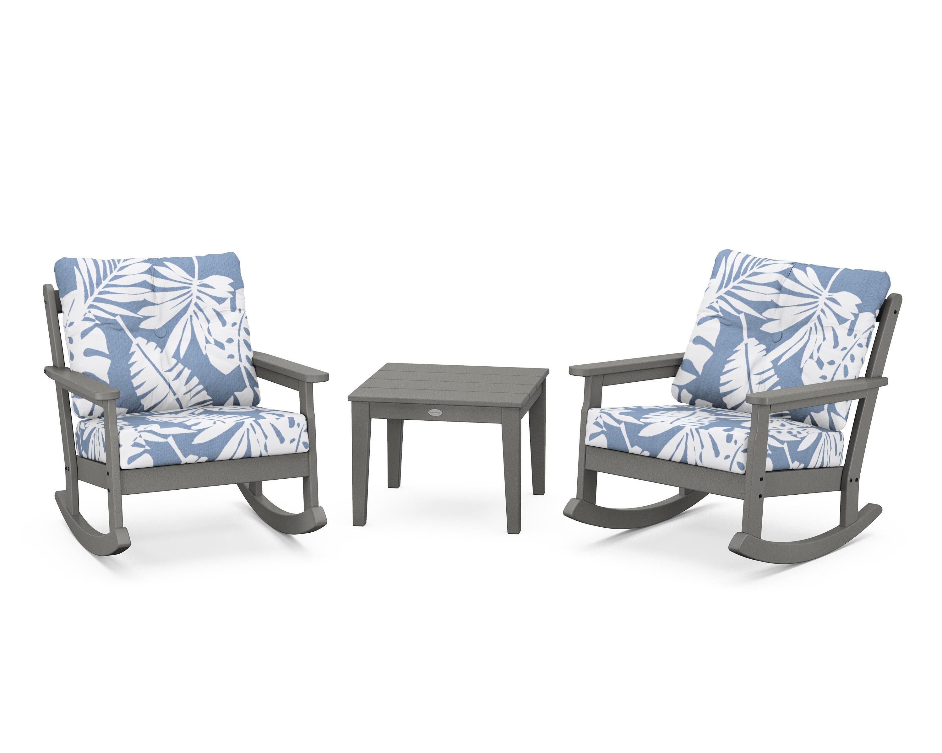 POLYWOOD® Vineyard 3-Piece Deep Seating Rocker Set in Slate Grey / Leaf Sky Blue