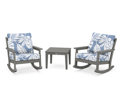 POLYWOOD® Vineyard 3-Piece Deep Seating Rocker Set in Slate Grey / Leaf Sky Blue