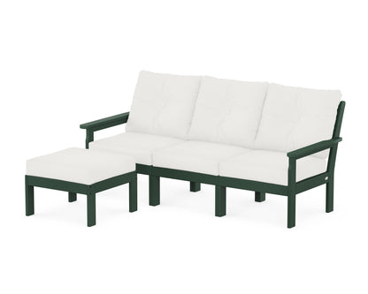 POLYWOOD® Vineyard 4-Piece Sectional with Ottoman in Green / Natural Linen