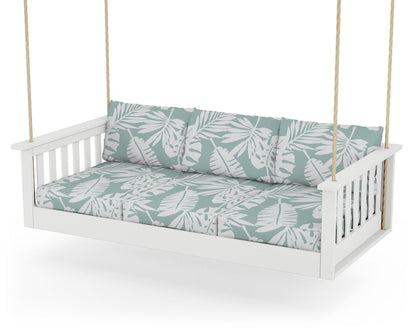 POLYWOOD® Vineyard Daybed Swing in White / Leaf Glacier Spa