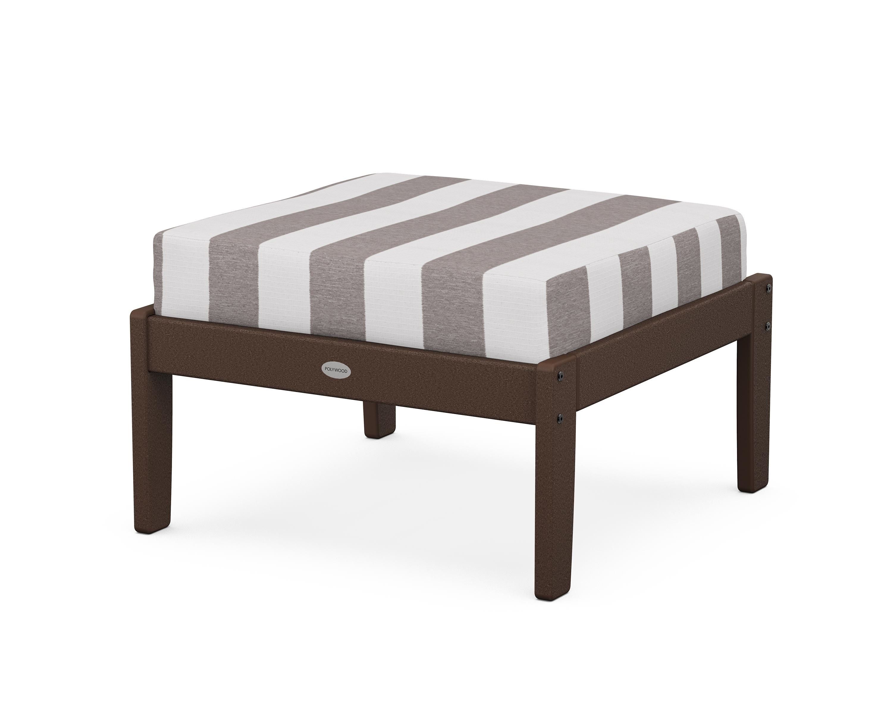 POLYWOOD® Braxton Deep Seating Ottoman in Mahogany / Cabana Stripe Grey Mist