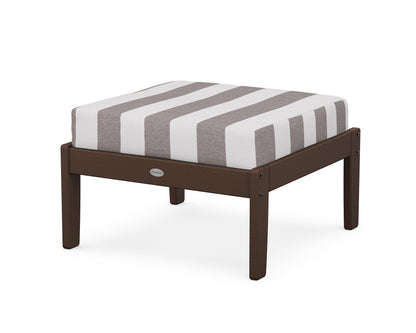 POLYWOOD® Braxton Deep Seating Ottoman in Mahogany / Cabana Stripe Grey Mist