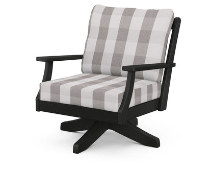 POLYWOOD® Braxton Deep Seating Swivel Chair in Black / Buffalo Plaid Grey Mist