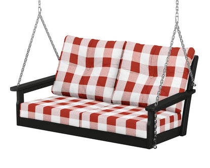POLYWOOD® Vineyard Deep Seating Swing in Black / Buffalo Plaid Crimson