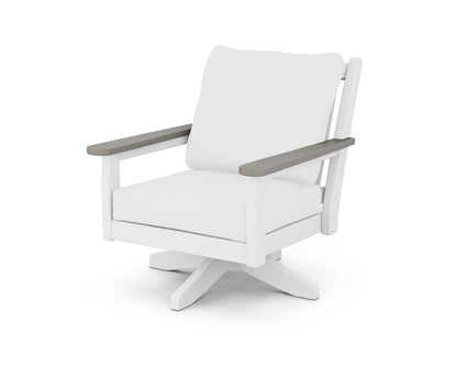 POLYWOOD® Chippendale Deep Seating Swivel Chair in White / Driftwood / Natural