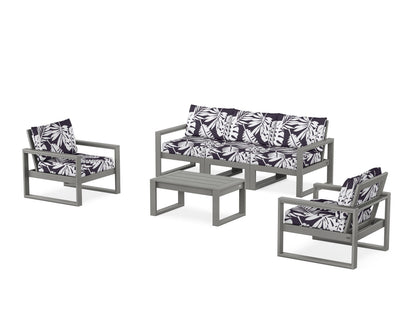 POLYWOOD® EDGE Sectional 4-Piece Deep Seating Set with Sofa in Slate Grey / Leaf Navy