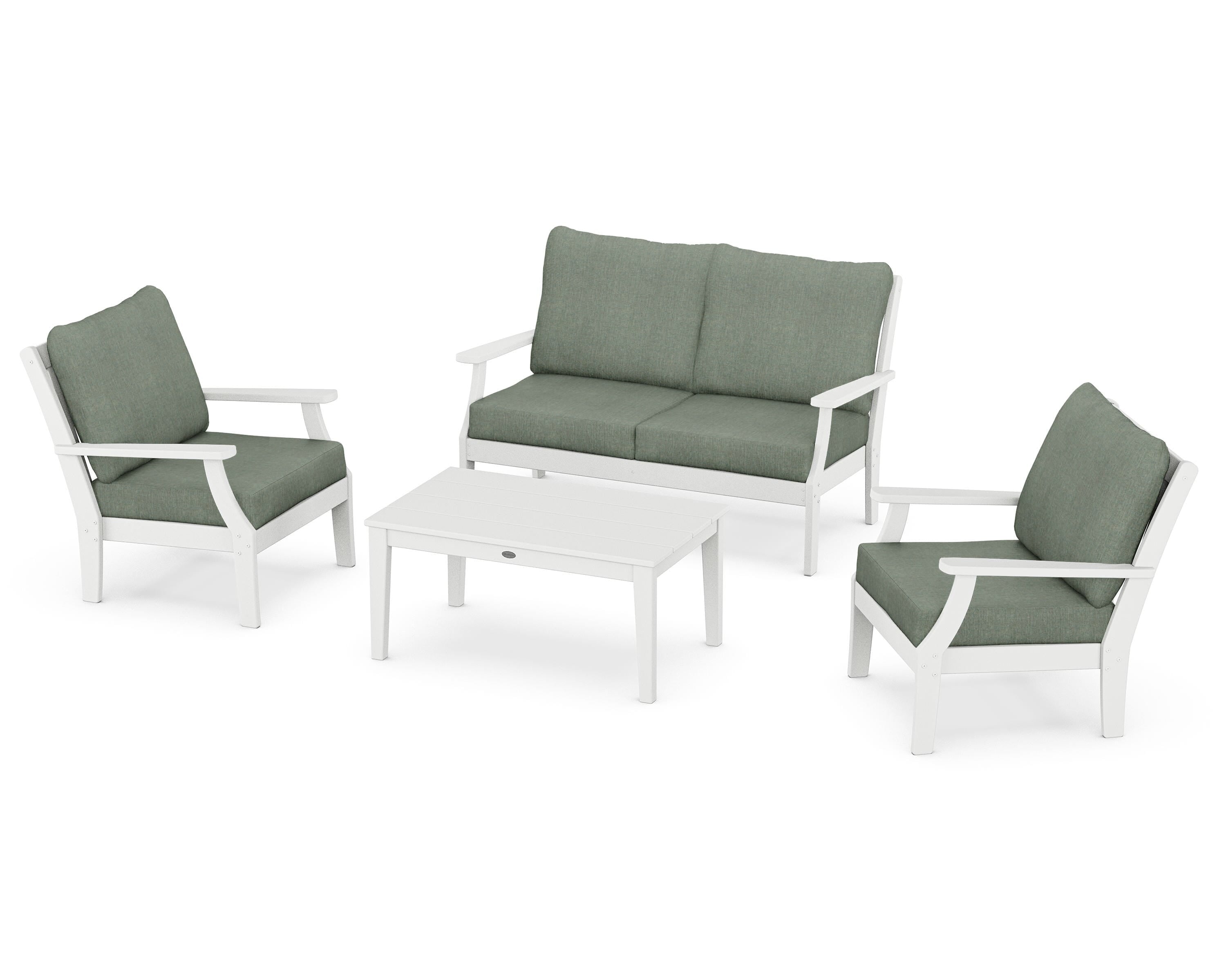 POLYWOOD® Braxton 4-Piece Deep Seating Chair Set in White / Cast Sage
