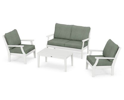POLYWOOD® Braxton 4-Piece Deep Seating Chair Set in White / Cast Sage