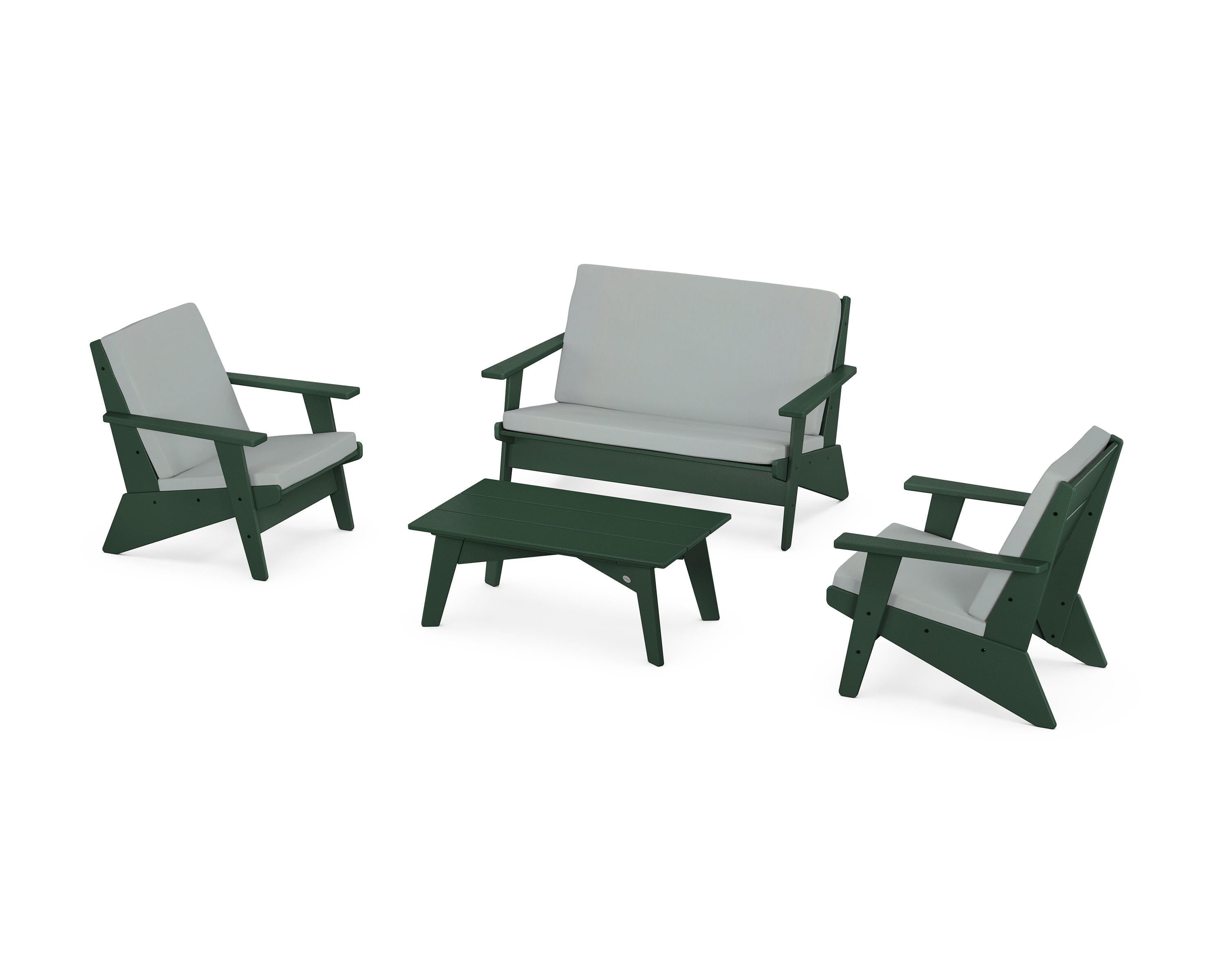 POLYWOOD® Riviera Modern Lounge 4-Piece Set in Green / Spa
