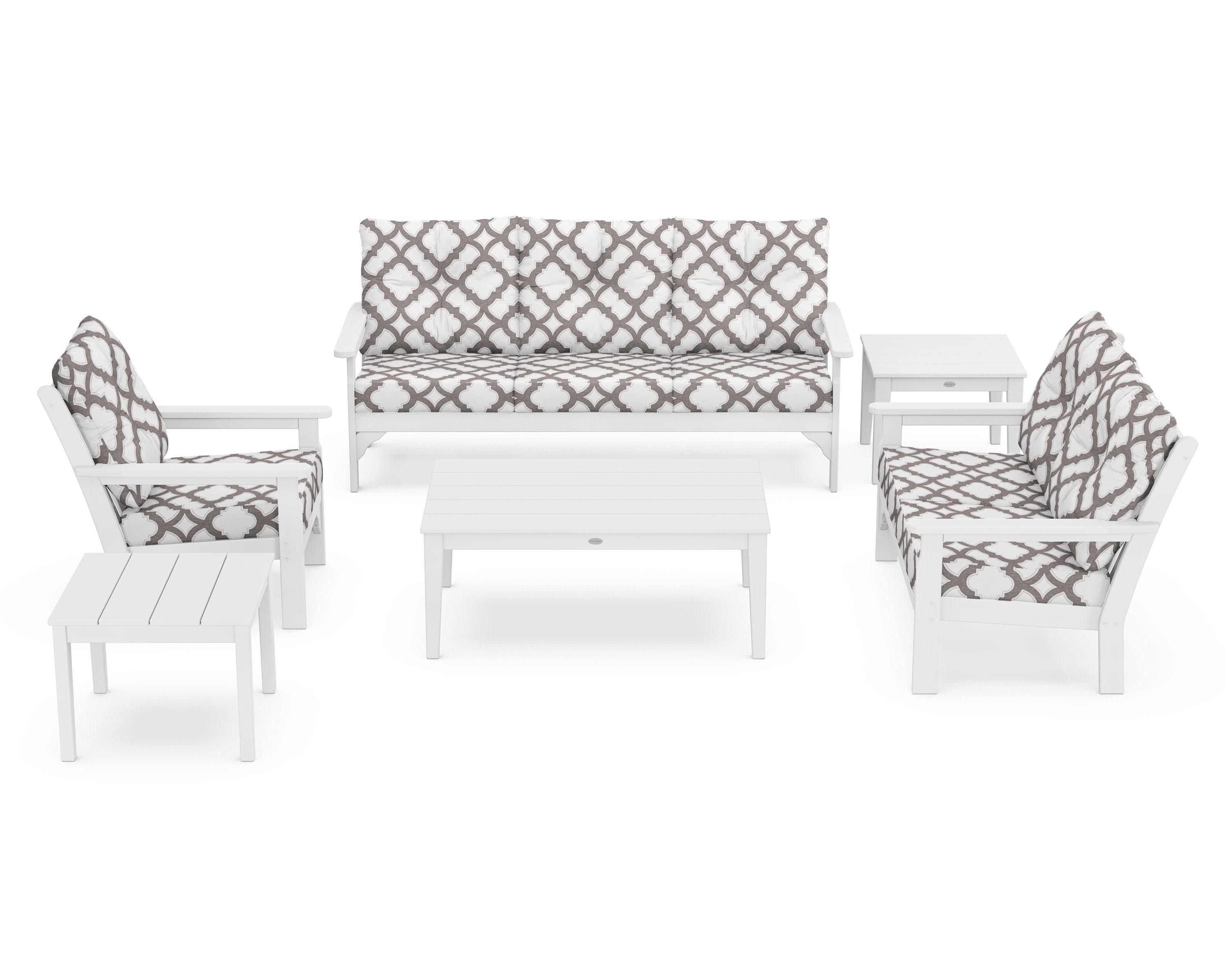 POLYWOOD® Vineyard 6-Piece Deep Seating Set in White / Trellis Grey Mist