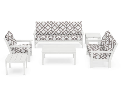 POLYWOOD® Vineyard 6-Piece Deep Seating Set in White / Trellis Grey Mist