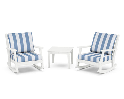 Country Living Wovendale 3-Piece Deep Seating Rocker Set in White / Cabana Stripe Sky Blue