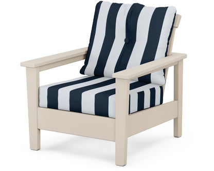 POLYWOOD® Prescott Deep Seating Chair in Sand / Cabana Stripe Marine Indigo