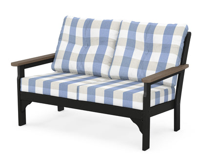 POLYWOOD® Vineyard Deep Seating Loveseat in Black / Kona / Buffalo Plaid Sky Blue