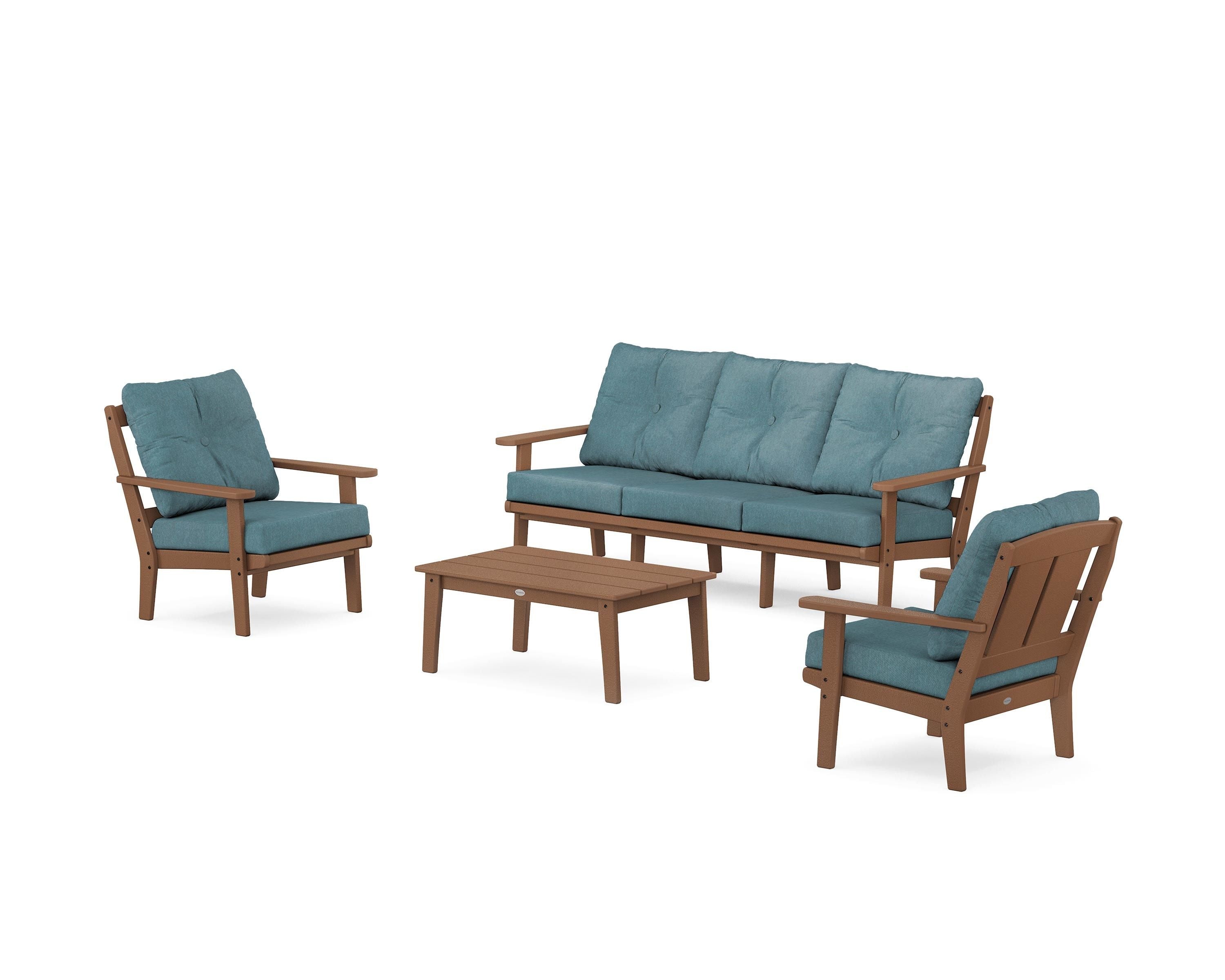 POLYWOOD® Mission 4-Piece Deep Seating Set with Sofa in Teak / Ocean Teal