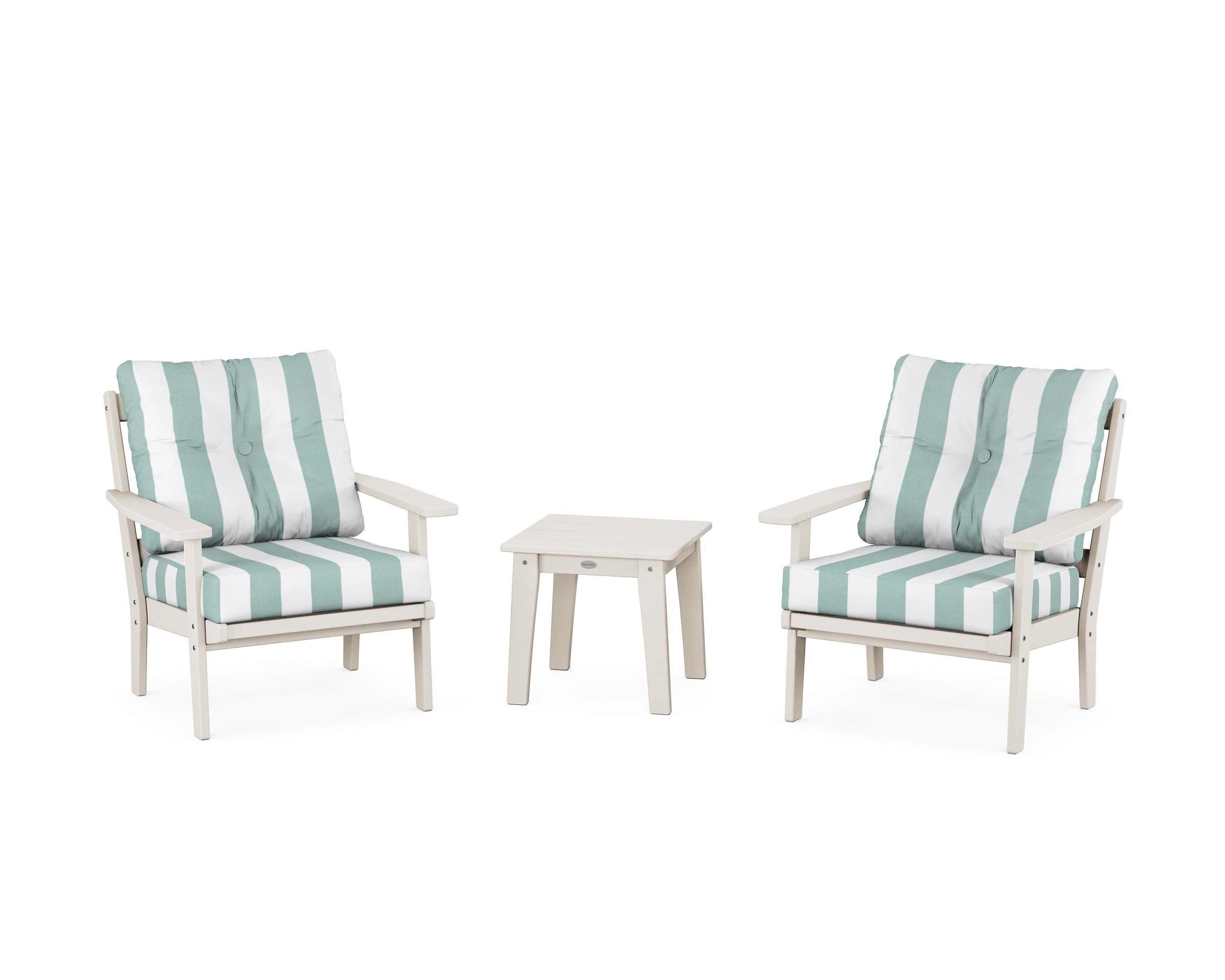 POLYWOOD® Prairie 3-Piece Deep Seating Set in Sand / Cabana Stripe Glacier Spa