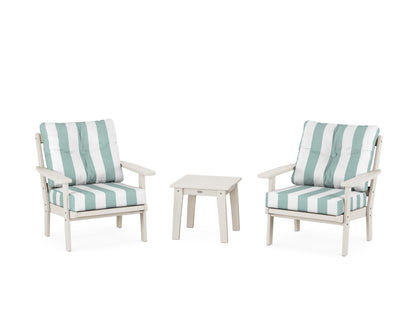 POLYWOOD® Prairie 3-Piece Deep Seating Set in Sand / Cabana Stripe Glacier Spa