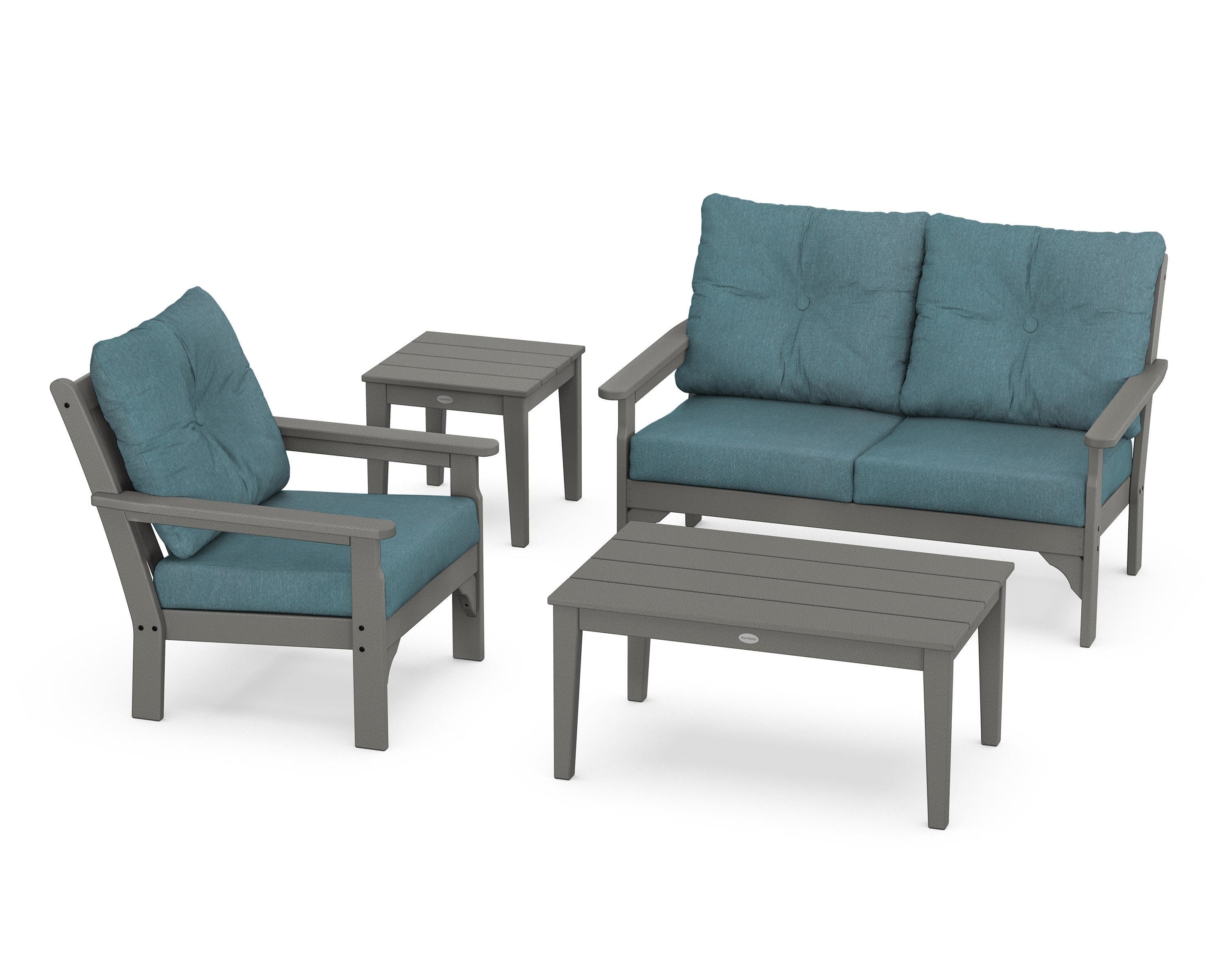 POLYWOOD® Vineyard 4-Piece Deep Seating Set in Slate Grey / Ocean Teal