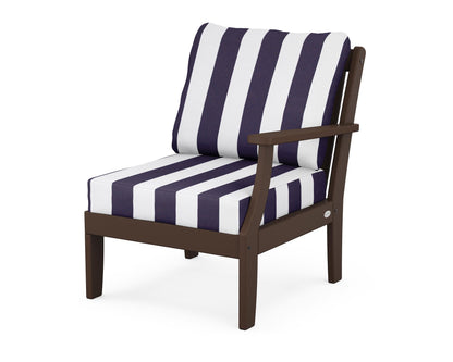 POLYWOOD® Braxton Modular Right Arm Chair in Mahogany / Cabana Stripe Navy