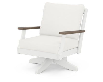 POLYWOOD® Braxton Deep Seating Swivel Chair in White / Kona / Natural Linen