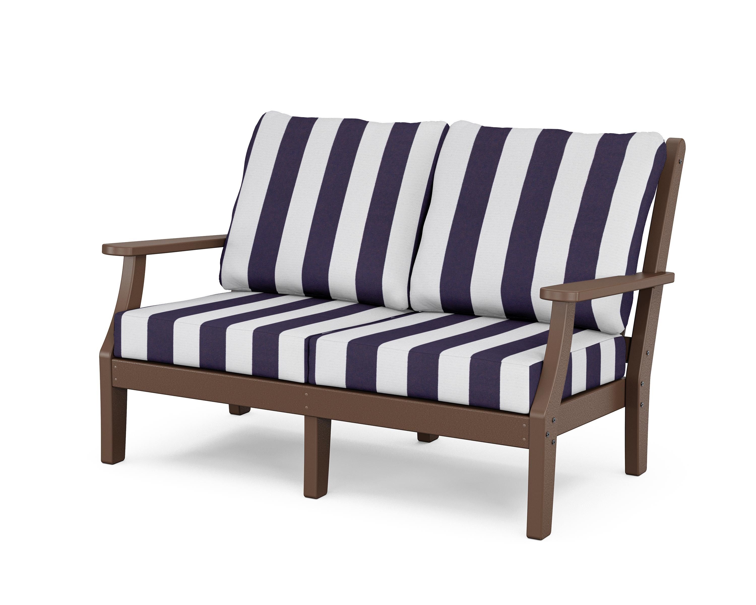 Country Living Wovendale Deep Seating Loveseat in Mahogany / Cabana Stripe Navy